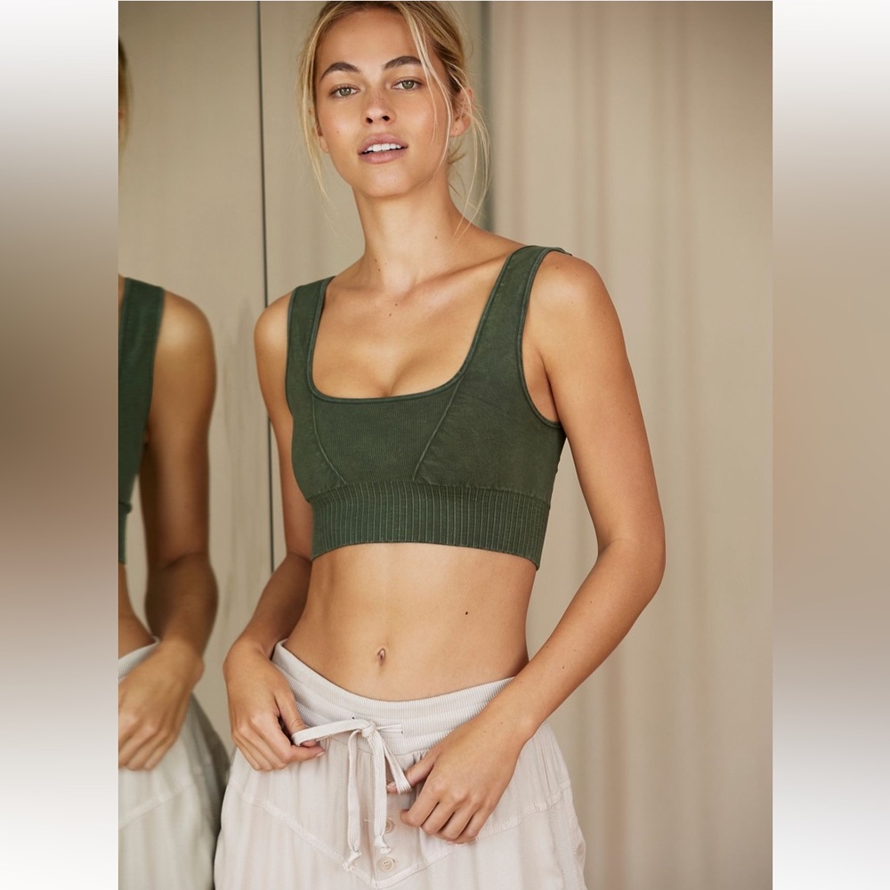 Free People Movement Good Karma Square-Neck Bra, M-L, Secret Moss, NWT